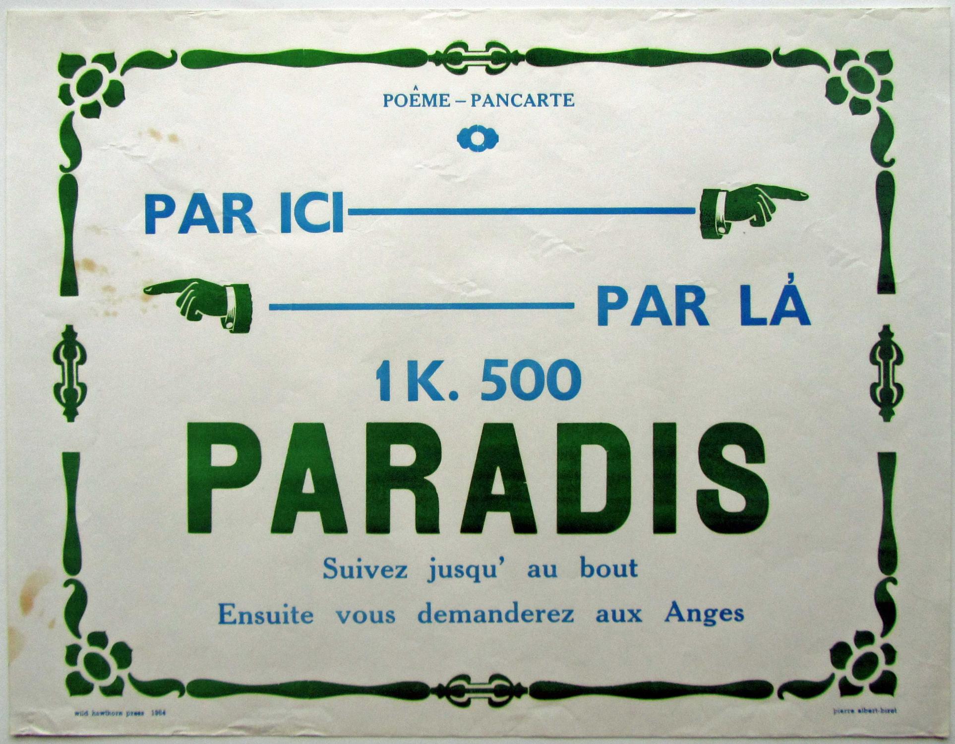 Pancarte poétique indiquant le Paradis
